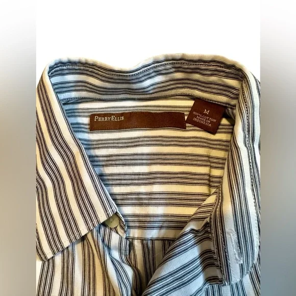 Perry Ellis Grey Striped Button Down Mens M - Picture 6 of 7